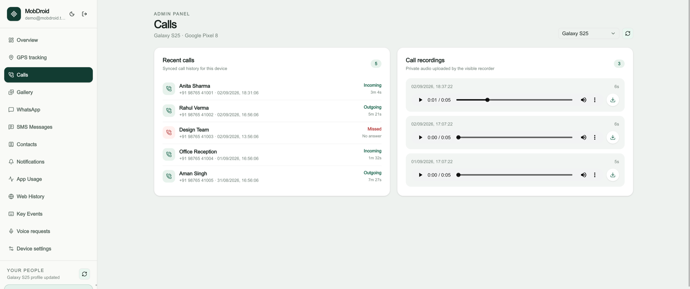 MobDroid call activity view